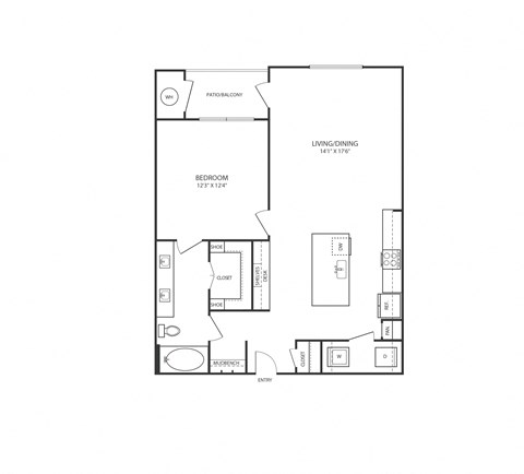 Floor plan of a 1 bedroom apartment